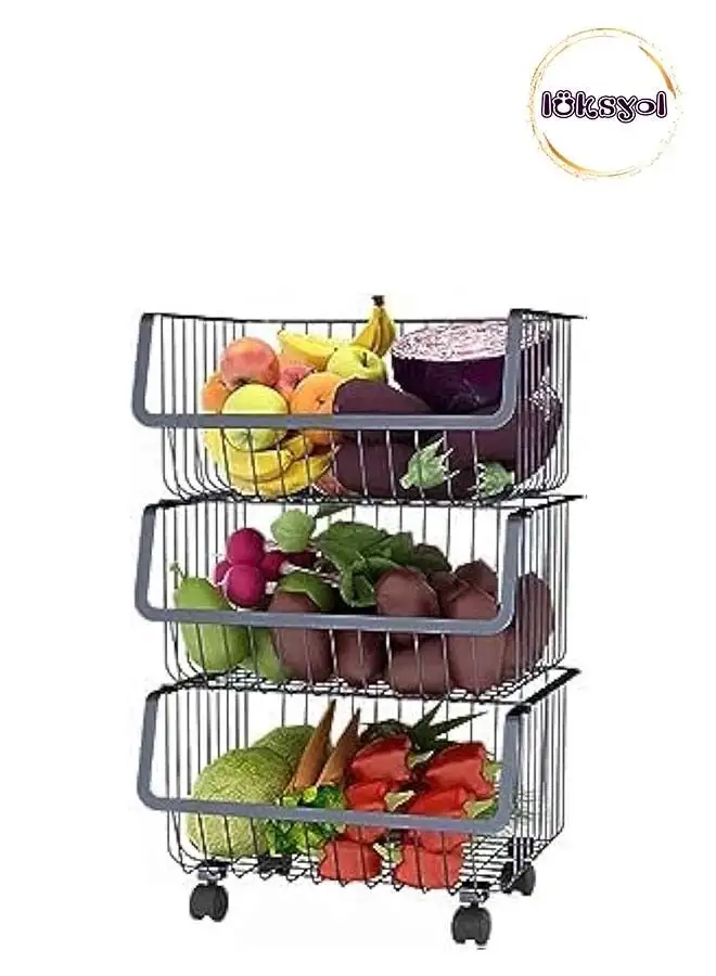 luksYol LUKSYOL BEONE 3-Tier Wire Storage Rack: Optimize Space with Stylish Metal Shelving, Ideal for Kitchen, Bathroom And Home Organization