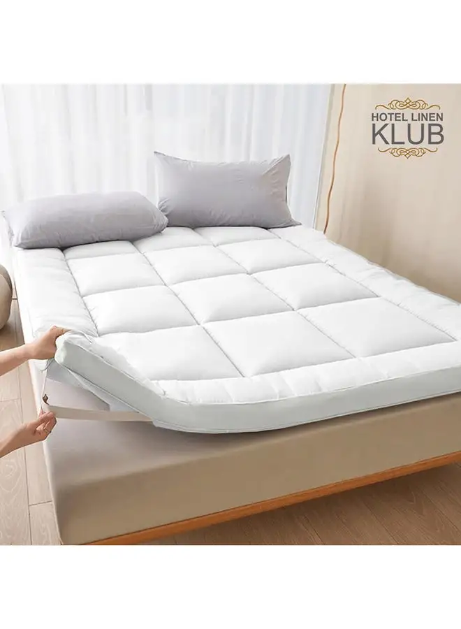 Hotel Linen Klub Hotel Linen Klub Mattress Topper -100% Cotton 233TC Down Proof Fabric with Piping and Highly Elastic Bands 500 GSM Soft and Firm Fiber Material Size