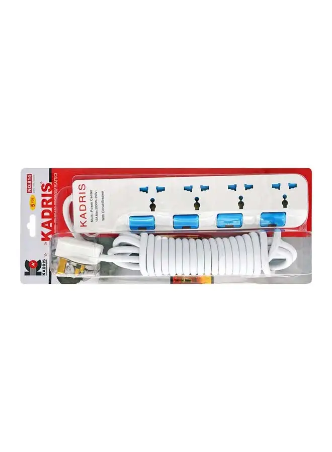 KADRIS Power Strips 814 Heavy Duty Extension Cord with 4 way Outlets with individual switch, Charging Socket with 5 yard Heat resistant  Extension Cord (White)