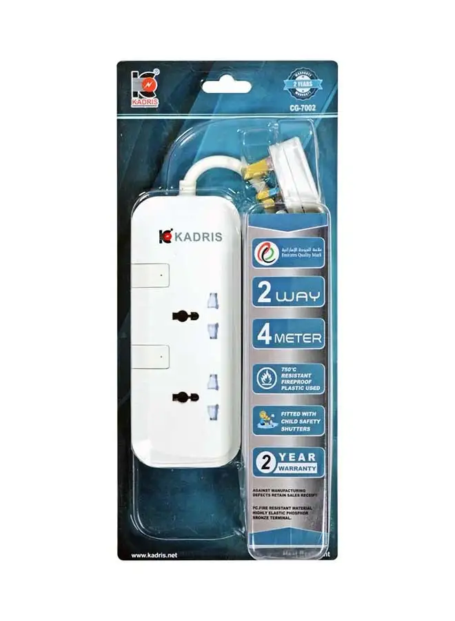 KADRIS Power Strips CG7002 سلك تمديد عالي التحمل مع منافذ ثنائية الاتجاه مع مفاتيح، مقبس شحن مع سلك تمديد مقاوم للحرارة بطول 4 أمتار (أبيض)