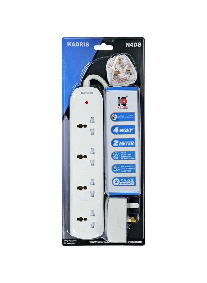 KADRIS Power Strips N4DS Extension Cord with 4 way Outlets, Charging Socket with 2 meter Heat resistant  Extension Cord (White) plus Multi Adaptor Combo Pack offer