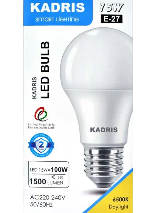 لمبة إضاءة LED KADRIS 12 وات LA-2122، ضوء نهاري بارد 6500 كلفن (أبيض)، غير قابلة للتعتيم، قاعدة E27 15 وات = 100 وات 1500 لومن، معتمدة من ESMA مع ضمان لمدة عام واحد