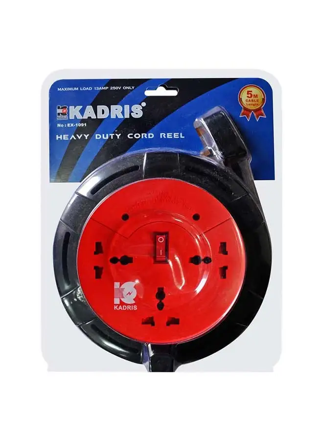 KADRIS Heavy Duty 3 way Socket Extension Reel EX-1091 with switch Cassette Cable Lead with 5 Mtr cable length , ESMA approved