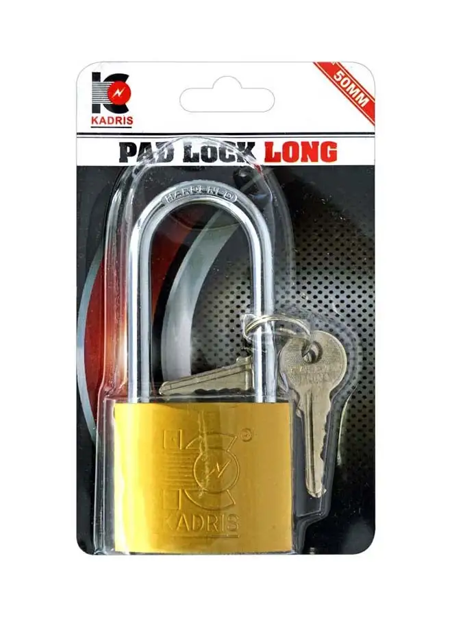 KADRIS Heavy-Duty Security Padlock Long HA-1432, Weather-Resistant in Solid Brass Lock 50 MM - Padlock  shackle with Keys for Sheds, Storage Unit, School, Gym Locker, Fence, Toolbox, Hasp Storage