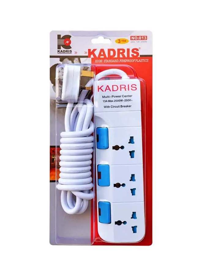 KADRIS Power Strips 813 Heavy Duty Extension Cord with 3 way Outlets with individual switch, Charging Socket with 3 yard Heat resistant  Extension Cord (White)