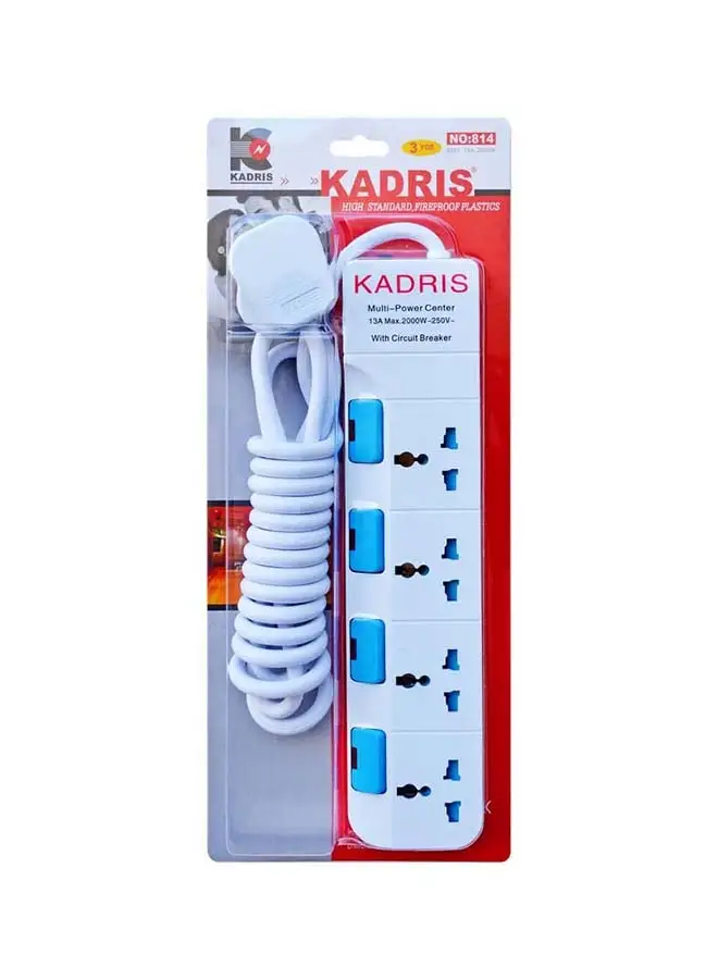 KADRIS Power Strips 814 Heavy Duty Extension Cord with 4 way Outlets with individual switch, Charging Socket with 3 yard Heat resistant  Extension Cord (White)