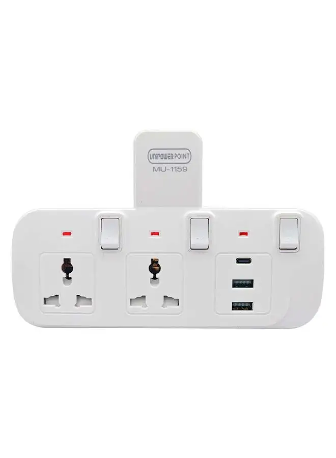 Unipower Unipower Multi Plug Extension Socket with 2 USB And 1 C type, Extender Wall Socket 3 Way Multiple Electrical Outlet Adaptor with  Light, Electrical Power Extender Outlet Adaptor