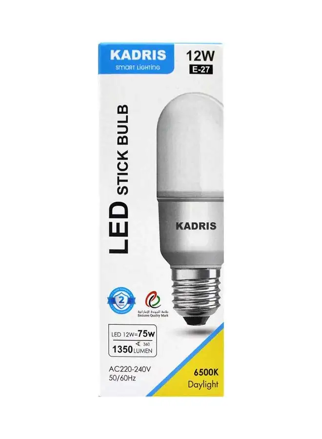 لمبة عصا LED KADRIS 9W LA-2127، 6500K ضوء نهاري بارد (أبيض) موفر للطاقة من الألومنيوم المطلي بالبلاستيك، C220-240V 50-60HZ، قاعدة E27 12W=75W، 1350 LUMEN، معتمدة من ESMA مع ضمان لمدة عام واحد