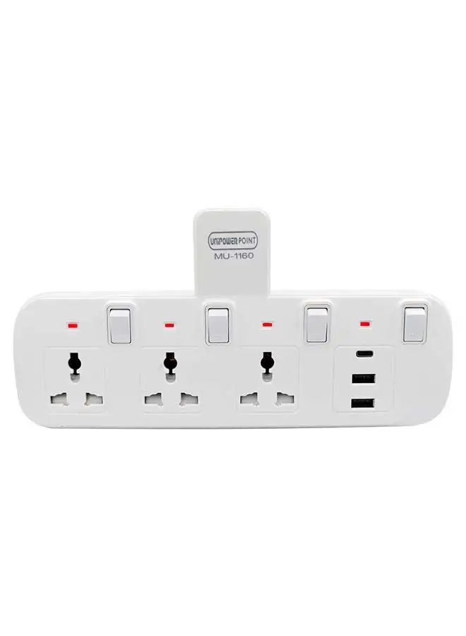 Unipower Unipower Multi Plug Extension Socket with 4 way USB C type, Extender Wall Socket 3 Way Multiple Electrical Outlet Adaptor with  Light, Electrical Power Extender Outlet Adaptor