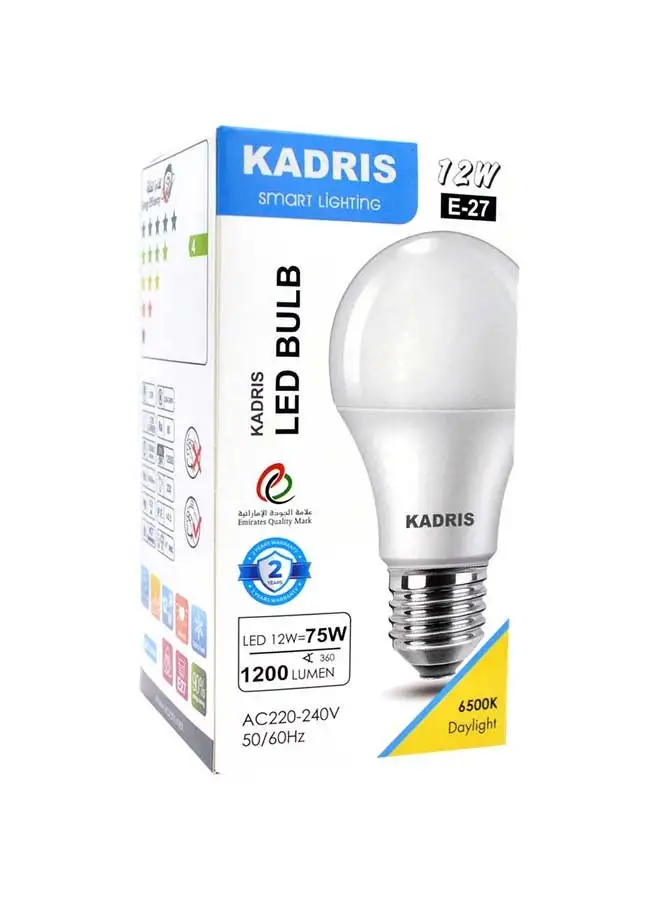 KADRIS LED Light Bulb 12W LA-1854, 6500K Cool Daylight (White) , Non-dimmable, E27 Base 9W=75W 1200 LUMEN, ESMA Approved With One Year Warranty