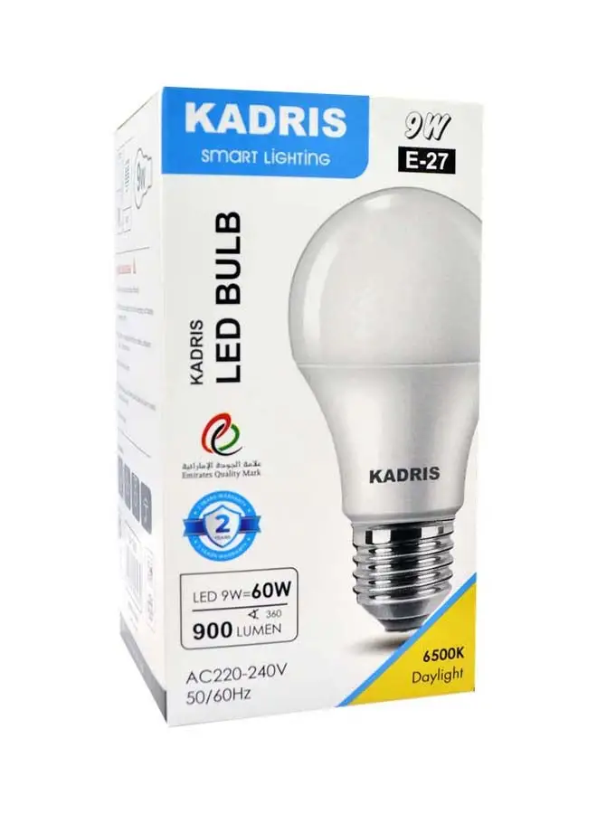 KADRIS LED Light Bulb 9W LA-1852, 6500K Cool Daylight (White) , Non-dimmable, E27 Base 9W=60W 900 LUMEN, ESMA Approved With One Year Warranty