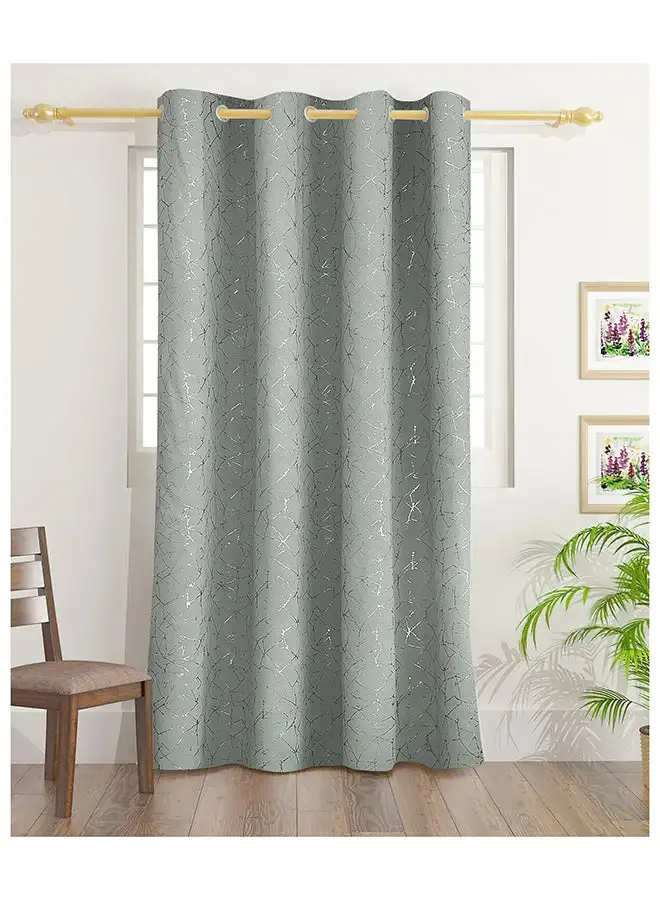 White Rose Abstract Blackout Foil Curtains With Groomets - Polyester- Abstract Design -Single Window Curtain- Sound, Sunlight And Heat Insulation- 240X140Cm -  Silver