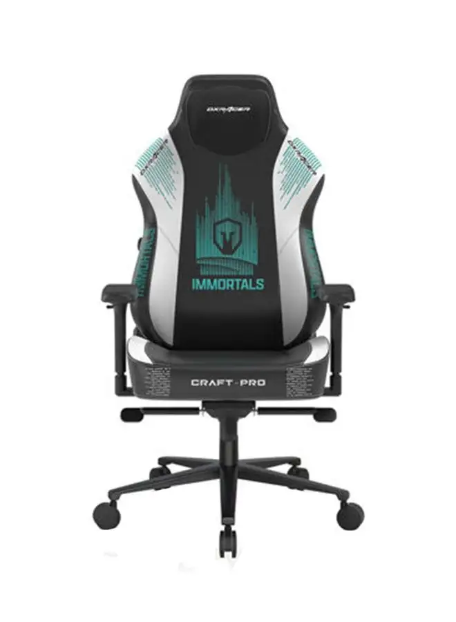 كرسي ألعاب DXRacer DXRacer Craft Pro - إصدار Immortals، وسادة مقعد عريضة وسميكة للغاية، مساند للأذرع قابلة للتعديل، غطاء واقٍ لليدين مضاد للقرص، مسند رأس من الإسفنج الذكي - أسود وأبيض