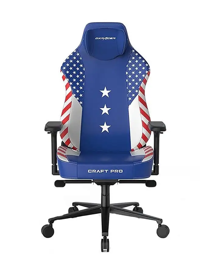 كرسي ألعاب DXRacer DXRacer Craft Pro Dream Team، وسادة مقعد عريضة وسميكة للغاية، مساند للذراعين قابلة للتعديل، غطاء واقٍ لليدين مضاد للقرص، مسند رأس من الإسفنج الذكي - أزرق وأبيض