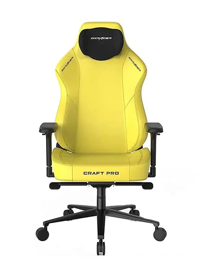 كرسي الألعاب الكلاسيكي DXRacer DXRacer Craft Pro Classic، وسادة مقعد عريضة وسميكة للغاية، مساند للأذرع قابلة للتعديل، غطاء واقٍ لليدين مضاد للقرص، مسند رأس من الإسفنج الذكي - أصفر