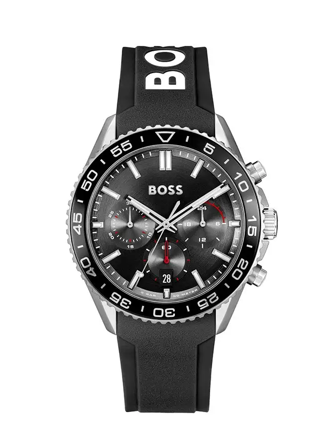 HUGO BOSS Men's Chronograph Round Shape Leather Wrist Watch 1514141 - 44 Mm