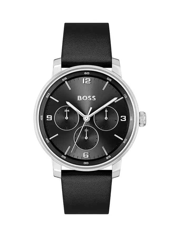 HUGO BOSS Men's Analog Round Shape Leather Wrist Watch 1514125 - 44 Mm