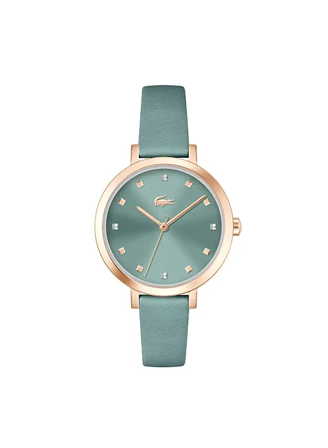 LACOSTE Women's Analog Round Shape Leather Wrist Watch 2001367 - 34 Mm