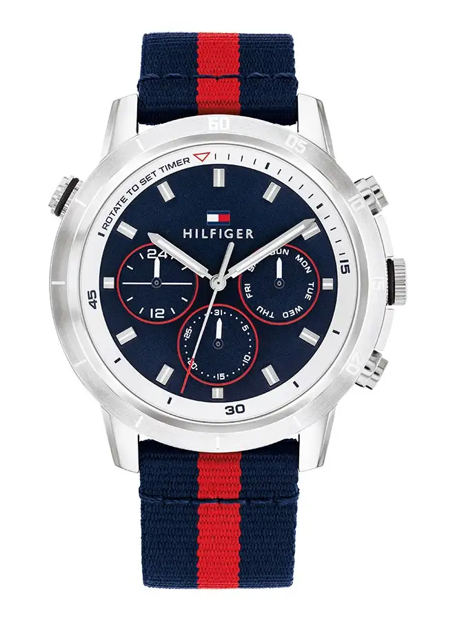 TOMMY HILFIGER Men's Analog Round Shape Nylon Wrist Watch 1792124 - 46 Mm