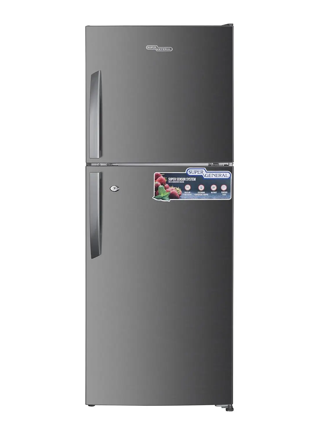 SUPER GENERAL 260L Gross/196L Net, Compact Double Door Top Mount Refrigerator-Freezer, Total No-Frost, LED-light SGR260N - SG Silver