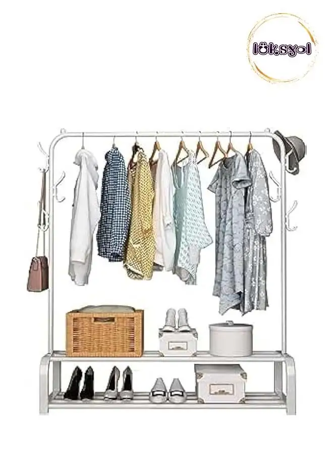 luksYol LUKSYOL Clothes Rack Metal Garment Racks Heavy Duty Indoor Bedroom Cool Clothing Hanger with Top Rod and Lower Storage Shelf high Storage Rack, White