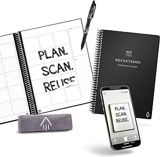 Rocketbook Reusable Everyday Planner - Daily, Weekly, Monthly with Pilot Fixion Pen and Microfiber Cloth Included Black Cover, Executive Size