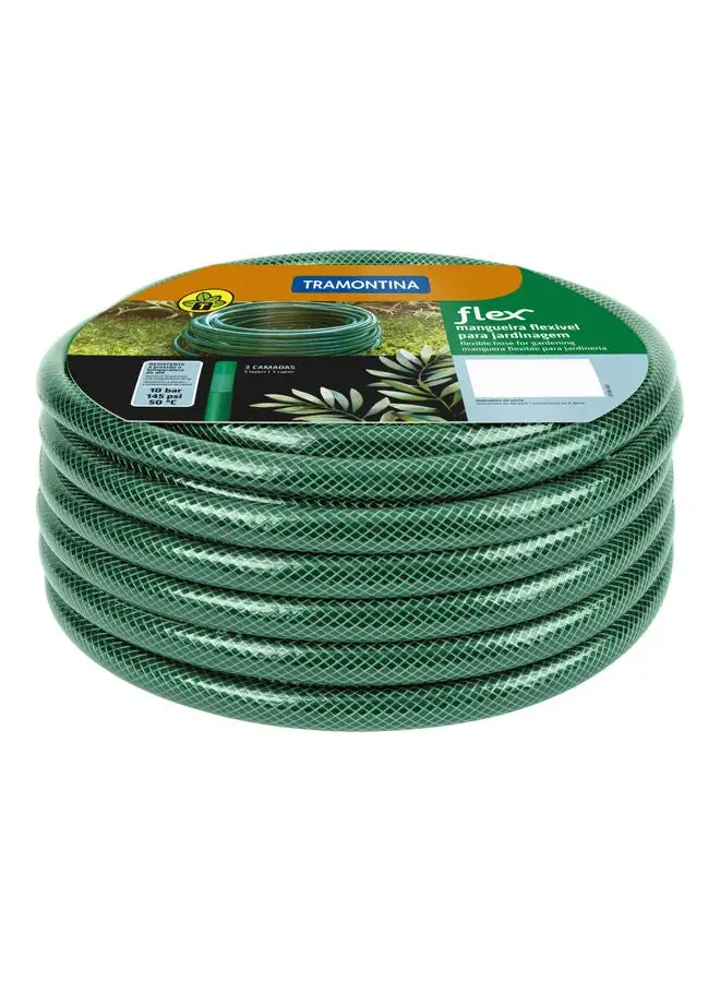 TRAMONTINA 15m Flex Garden Hose in Green with 2-Layers PVC Fiber Green