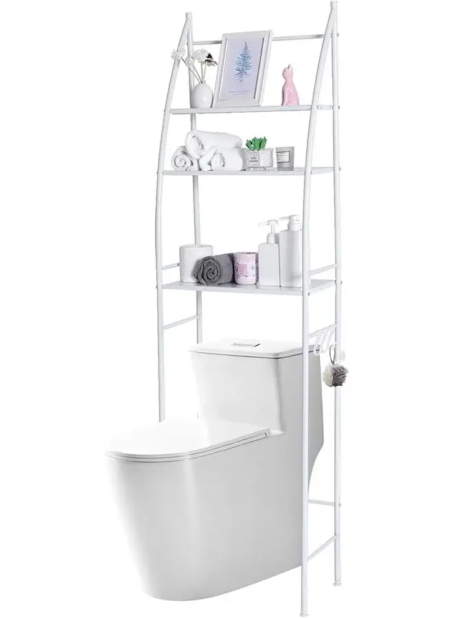 SKY-TOUCH Bathroom Storage Shelf 3 Tier Toilet Storage Rack Easy to Assemble Toilet Bathroom Shelf No Drilling Toilet Organizer White