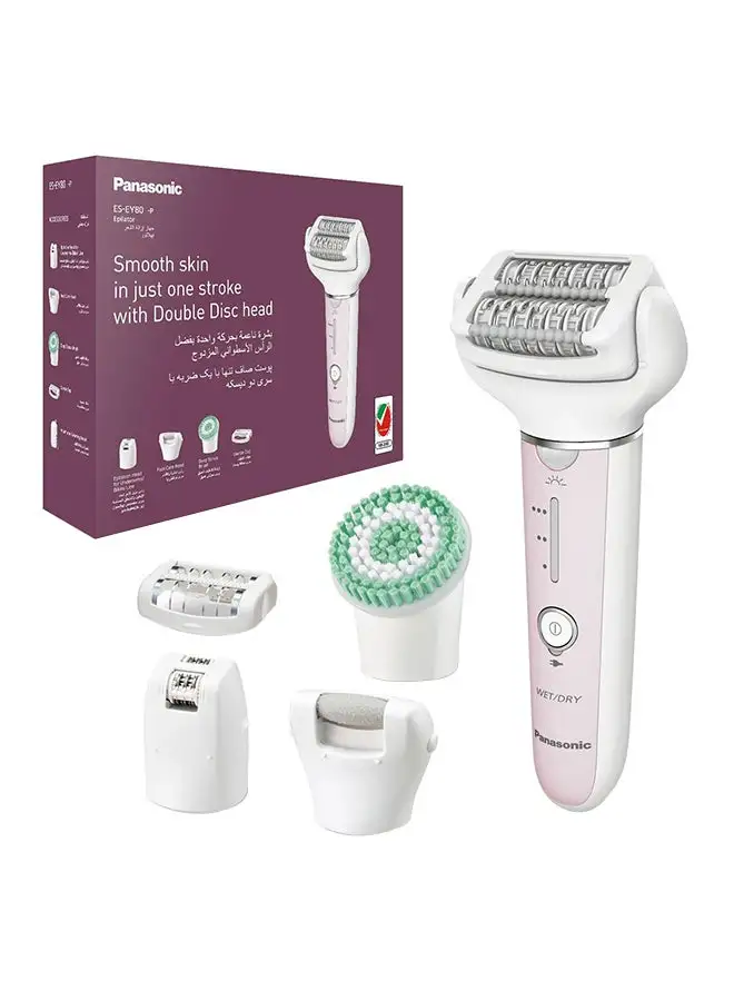 Panasonic Wet And Dry Epilator For Women, Double Disc With 60 Tweezers, Flexible 90° Pivoting Head, 3 Speed Setting And Led Light Es-Ey80 White