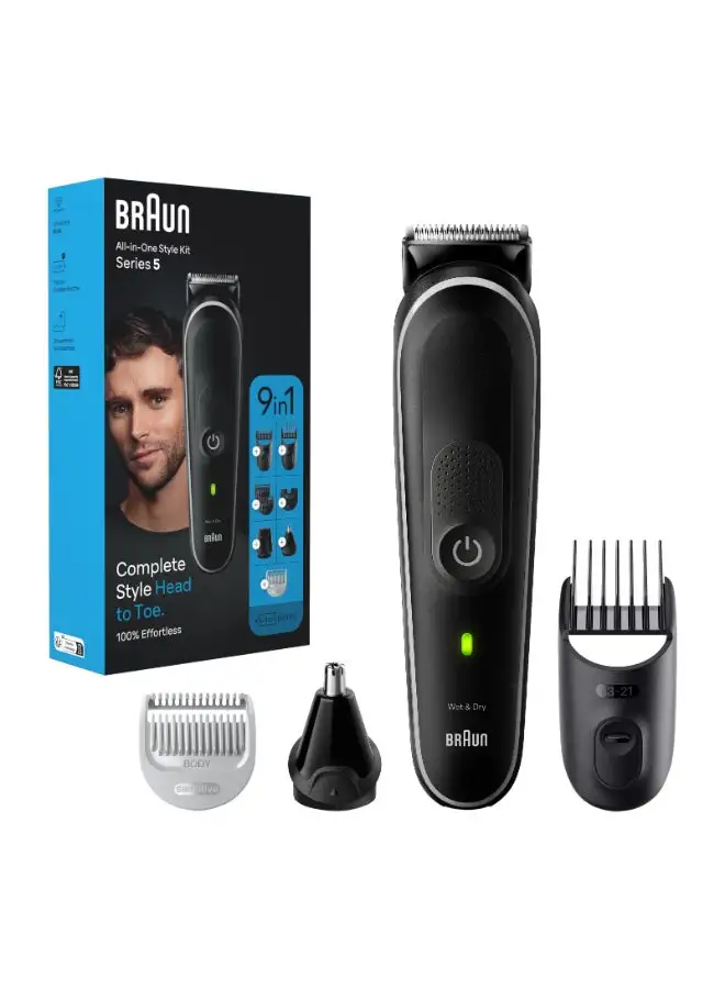 BRAUN 9-In-1 Curated Kit For Head-To-Toe Styling, Beard, Hair, Ears And Nose With 100-Min Runtime Grey