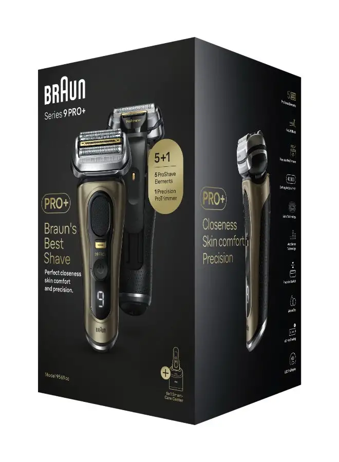 BRAUN Series 9 Pro+ Electric Shaver, Wet And Dry With 6-In-1 Smartcare Center And Travel Case Gold