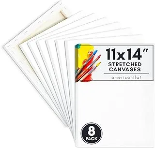 Americanflat 8 Piece 11x14 Pre Stretched Blank Canvas Boards with 0.64 Inch Thick Wooden Frame - 100% Cotton for Painting