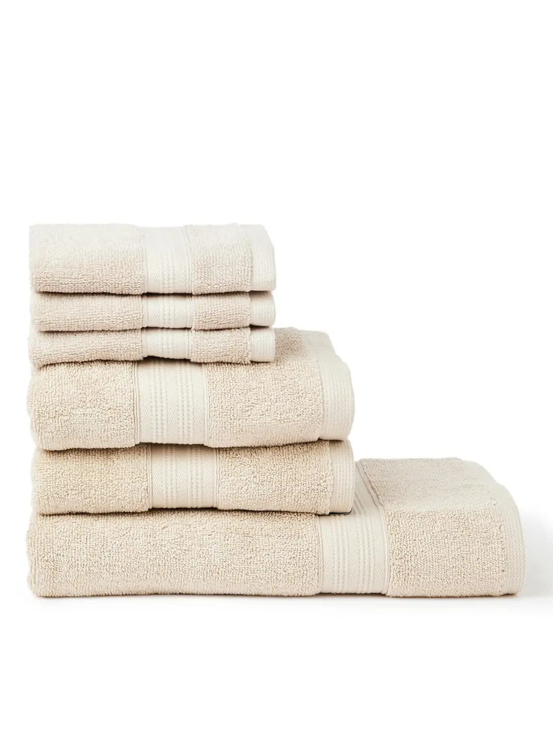 White Rose 6-Pieces Towel Set Fancy Border Camel Brown 33X33, 50X90, 70X140cm