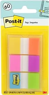 Post-it Flags, 60/On-the-Go Dispenser, 47 in Wide, Alternating Electric Glow Collection (680-EG-ALT)