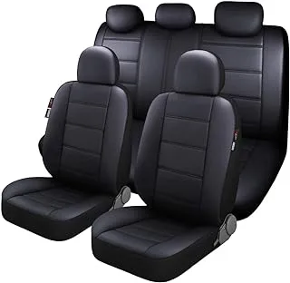 P&J AUTO Premium PU Leather Car Seat Cover Full Set in 11pcs Universal Fit for Most Cars SUVs Trucks Vans Airbag Compatible Black