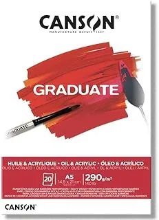 CANSON Graduate Oil And Acrylic 290gsm A5 Paper, Non-Woven, Pad Glued Short Side, 20 Natural White Sheets, Ideal for Student Artists