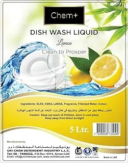 Unichem Chem+ Dish Wash Liquid Lemon - Effecient Cleaning Solution - 5 L