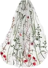 Ginger Ray Double Layered Embroidered Floral Veil with Hair Comb Attach for The Bride to Be Hen Party Wearable 60cm, Multicoloured