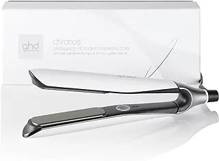 ghd Chronos Styler - مكواة فرد الشعر المسطحة مقاس 1 بوصة، مصفف شعر أسرع 3 مرات عالي الدقة وسريع الاستجابة للحركة للحصول على نتائج عالية الدقة بضربة واحدة تدوم 24 ساعة، لمعان أكثر بنسبة 85%، تجعد أقل مرتين، بدون أضرار حرارية - أبيض