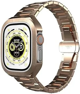 Levelo Royal Stainless Steel Strap and Case For Apple Watch Strap 49MM - Rose Gold