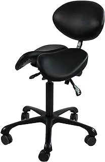 Master Massage Berkeley Ergonomic Split Seat Style Backrest Saddle Stool with Two Tilting Option in Black with Black Aluminum Base