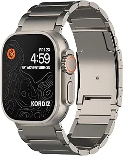 KORDIZ Titanium Band T01 - متوافق مع Apple Watch ULTRA 49mm - حزام ساعة معدني من التيتانيوم مع مشبك زر مزدوج لأحزمة iWatch