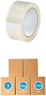 MARKQ Clear Packing Tape 2 inches x 50 yards + 5 PC Large Moving Boxes 45 x 45 x 70 cm