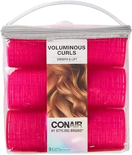 Conair Self Grip Extra Large Hair Rollers, Hair Curlers, Self Grip Hair Rollers, Hot Pink, 9 Pack with Storage Bag