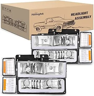 Nilight Headlights Assembly Led DRL for Chevy Silverado 1500 2500 3500 1994 1995 1996 1997 1998, Chevrolet Tahoe/C10/CK/Suburban 1994-1998,Chrome Housing Amber Reflector