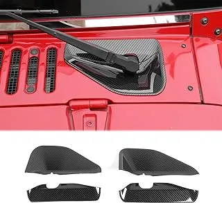 JWWY Front Wiper Base Decorative Protection Cover Trim Compatible with 2007-2017 Jeep Wrangler JK Accessories Carbon Fiber