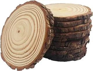 10pcs Wood Slices 4-4.7 inch Unfinished Natural with Tree Bark Diameter Large Circle Rustic Wedding Centerpiece Disc Coasters Christmas Ornaments DIY Woodland Projects Table Chargers