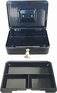 Maxi Medium Cash Box (10 Inch 250X180X90mm) Steel Register with Tray and Lock Durable Portable Money Box Safe for Bills Jewelry Receipts Coins Black