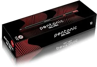 Pentonic Gel Pen Box Pack | Tip Size 0.6 mm | Click Off Mechanism With Black Matte Finish Body | Quick Dry, Waterproof Ink For Smooth Writing Experience | Red Ink, Pack Of 12