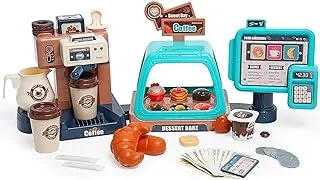 AMERTEER Coffee Maker Set for kids | 41 Pcs Play Kitchen Accessories for Kids with Cash Register Kit | Upgraded Toy Kitchen Set for Kids | Toddler Coffee Maker with Fake Donuts for Kids